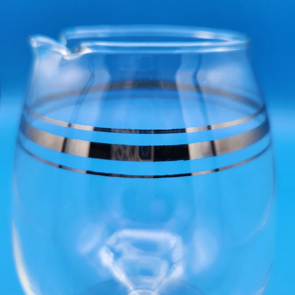 MCM Footed Brandy Snifter Cocktail Pitcher with Spout & Silver banding